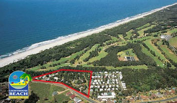 Lighthouse beach Holiday Village at Port Macquarie from the air